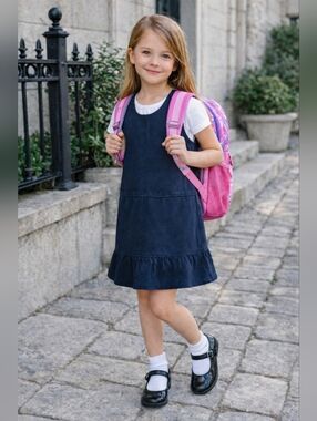 NWT George Navy School Uniform  Dress Girls 7-8 Jumper Pinafore Back To School